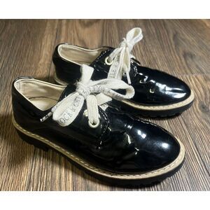 Zara Kids Black Patent Leather  Oxford‎ Shoes Statement Laces Size 29 US 12